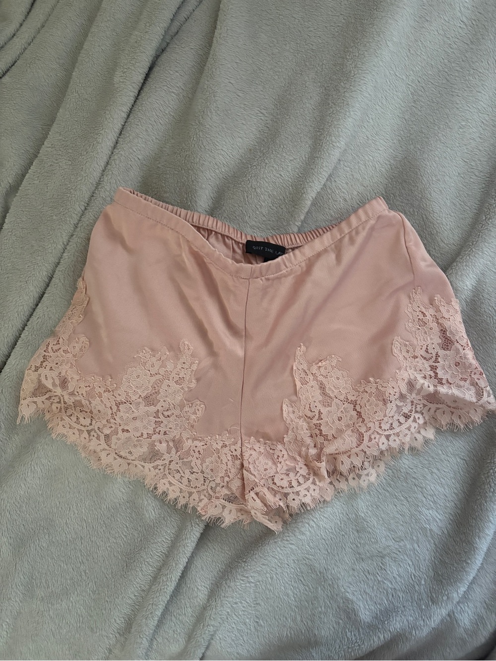 Pink Lace Trim Satin Shorts